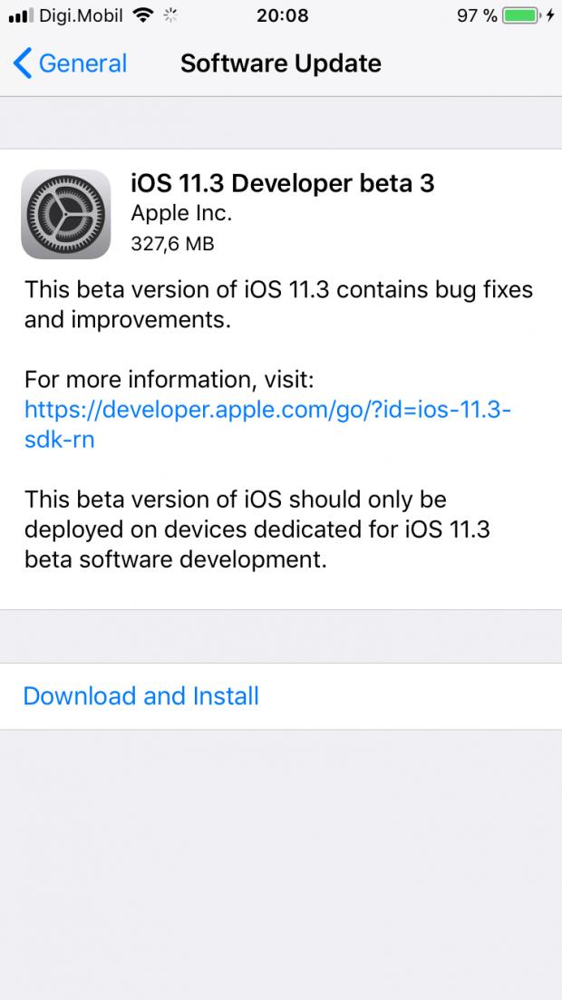 iOS 11.3 Developer beta 3