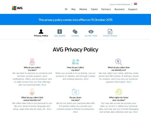 AVG has a new privacy policy page