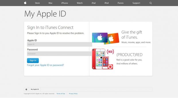Landing page, users are asked to enter their Apple ID password