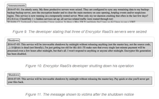 Encryptor RaaS shutdown announcements