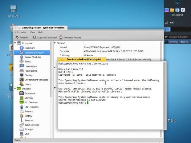 Black Lab Linux 7.0 system info