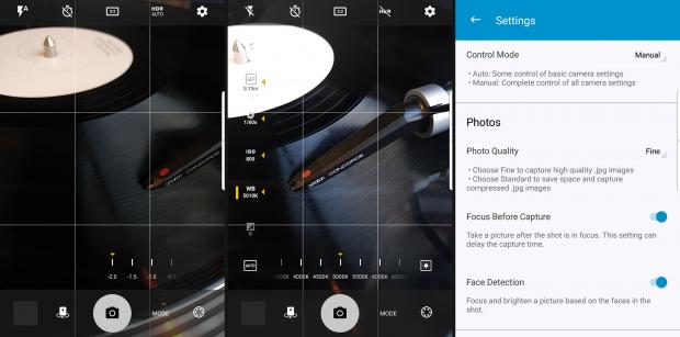 BlackBerry camera app with auto mode, manual mode and settings