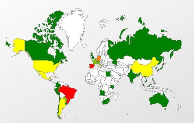 Geographical spread for detections of JAR-packed malware
