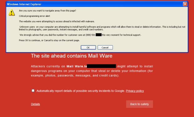 Browser hijacker popup message shown on an XP machine (reproduced by Kaspersky)