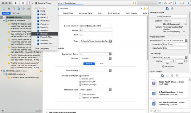 Selecting the iOS device as the build targeting Xcode 7