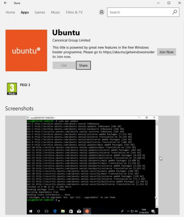 Ubuntu App on the Windows 10 Store