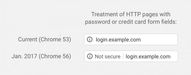 "Not secure" marker that will be added in Chrome 56