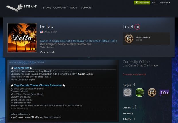 The scammer's Steam profile