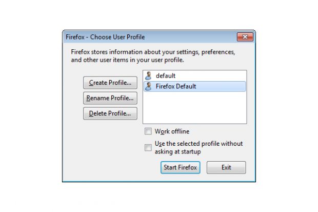 Firefox profile selection popup