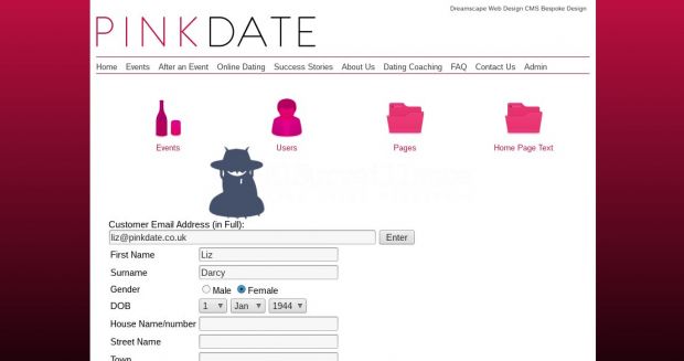 Screenshot of PinkDate's backend