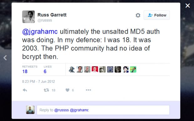Russ Garrett tweet from 2012