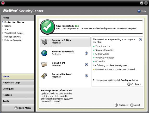 The last version of McAfee VirusScan before it was replaced by modern software