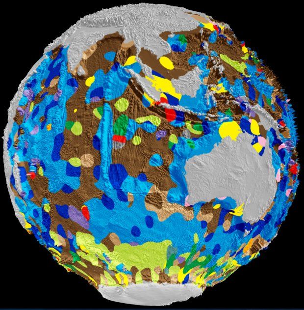 A still shot of the world's first digital map of the seafloor's geology