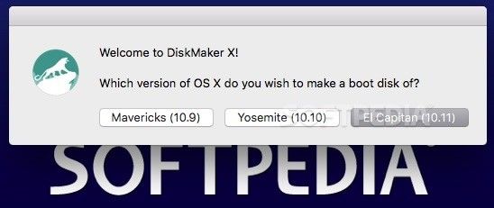 The DiskMaker X main panel where you must choose the OS X version for which you want to make a bootable disk