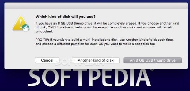 DiskMaker X has to know what type of drive you want to use for the bootable disk