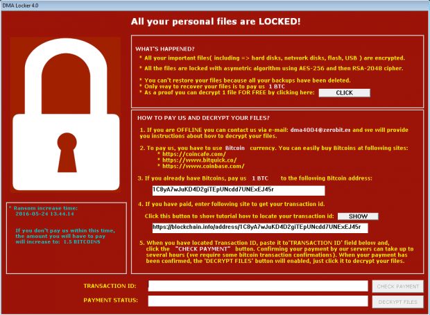 DMA Locker ransom screen