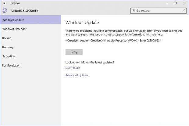 Windows Update failing to install audio drivers on our PC