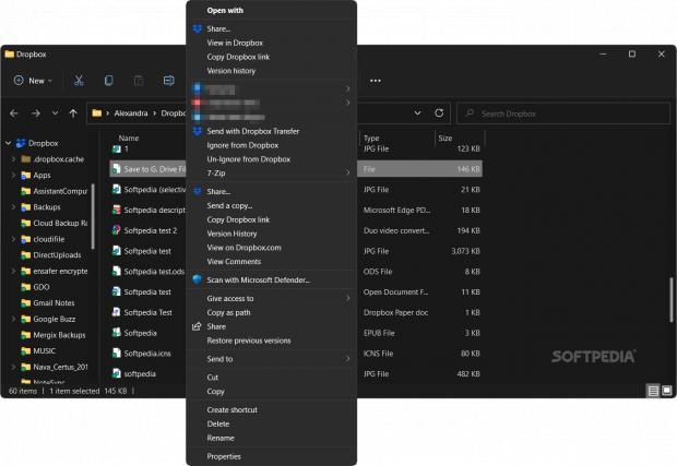 Dropbox blends perfectly with Windows Explorer