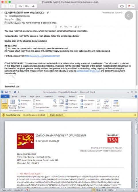 Sample Dyreza spam email