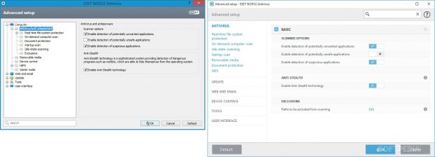 UI differences between ESET NOD32 Antivirus versions 8 and 9