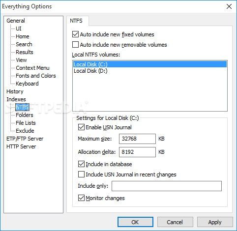 Build NTFS indexes in Everything