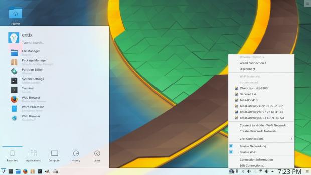 ExTiX 17.5 desktop – KDE 4.16.12 – NetworkManager running