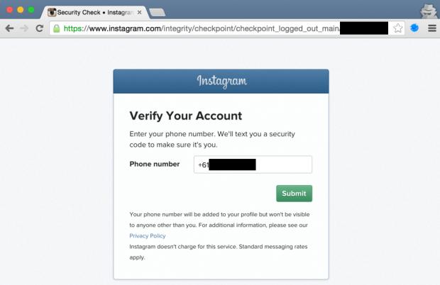 Verifying an Instagram account by updating phone number