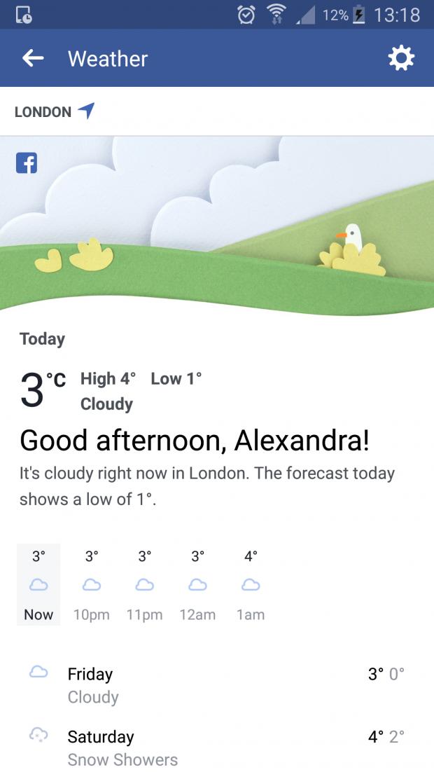 Facebook Weather section