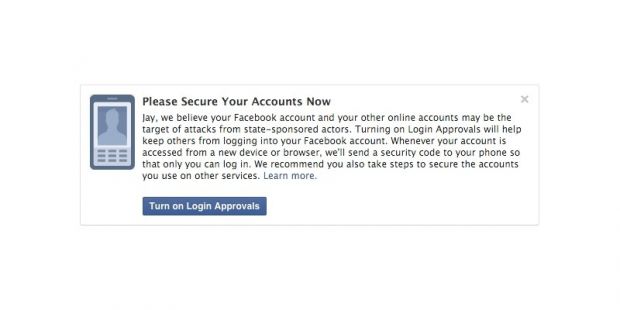 Warning shown to Facebook users