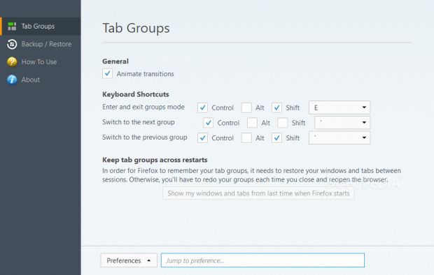 Tab Groups add-on settings