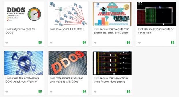Fiverr listings advertising DDoS services