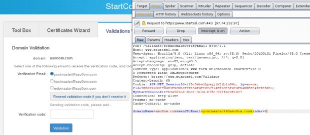 The email address included as a parameter in the HTTP request