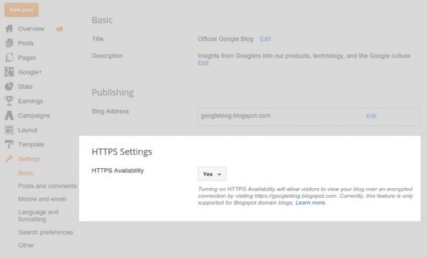 How to enable HTTPS support in Blogger