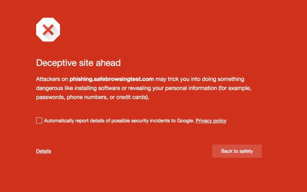 Social engineering warning page in Chrome