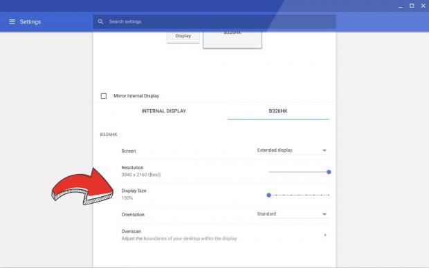New "Display Size" setting for Chrome OS