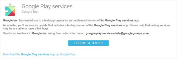 Google Play Services beta testing page