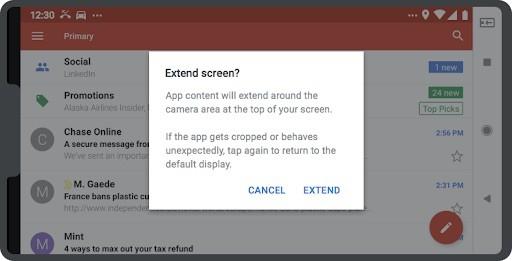 Devices that offer "special mode" allow users to optionally extend apps into the cutout area if supported by the app