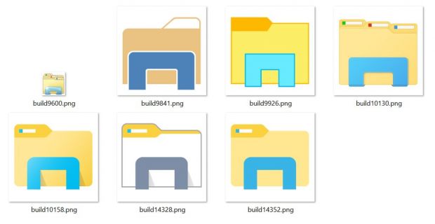 All File Explorer icons tested throughout Windows 10 development