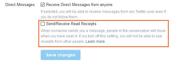 Read receipt settings on twitter.com