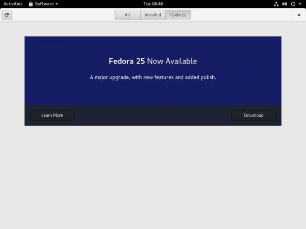 Upgrading Fedora 24 to Fedora 25 with GNOME Software