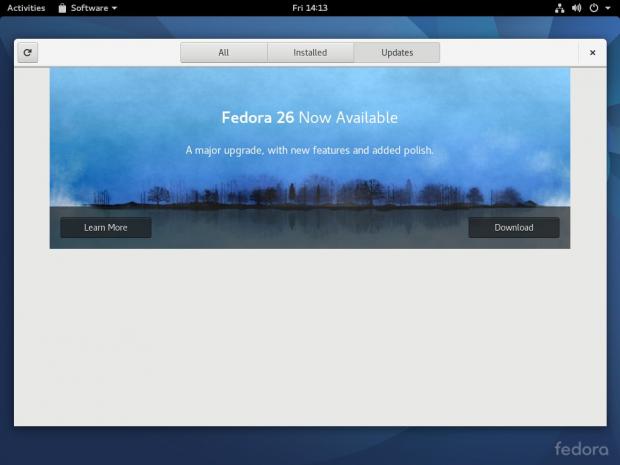 GNOME Software, upgrading to Fedora 26