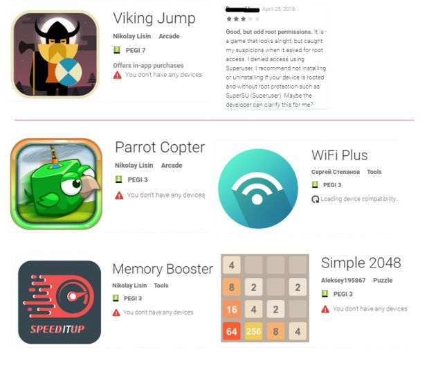 Apps in which researchers found Viking Horde malware