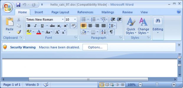 Macro script notification in Office 2007