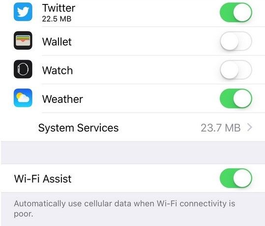 Turning off cellular data for specific apps