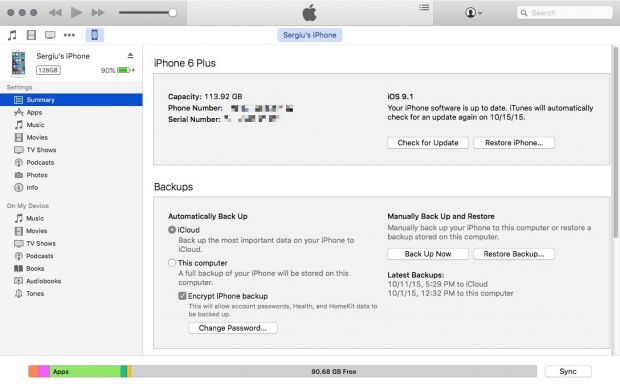 Backing up using iTunes