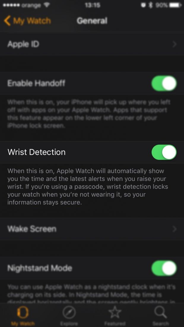 The Wrist Detection option in the Apple Watch companion app