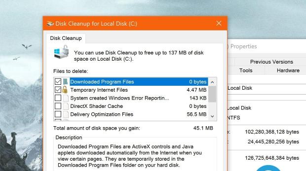 Disk Cleanup can help make sure you have enough storage for the upgrade process