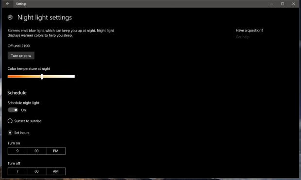Configuring the blue light filter on Windows 10