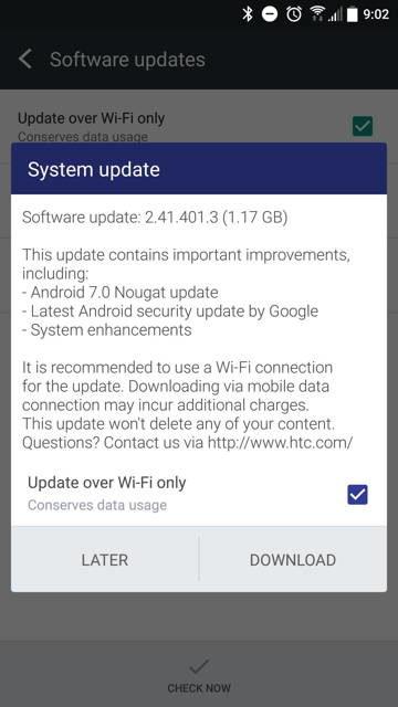 HTC 10 Android 7.0 Nougat update in the UK
