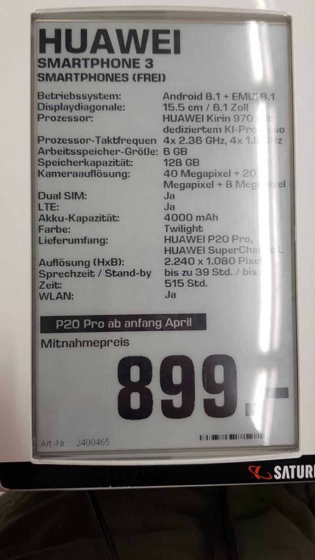 Huawei P20 Pro specs